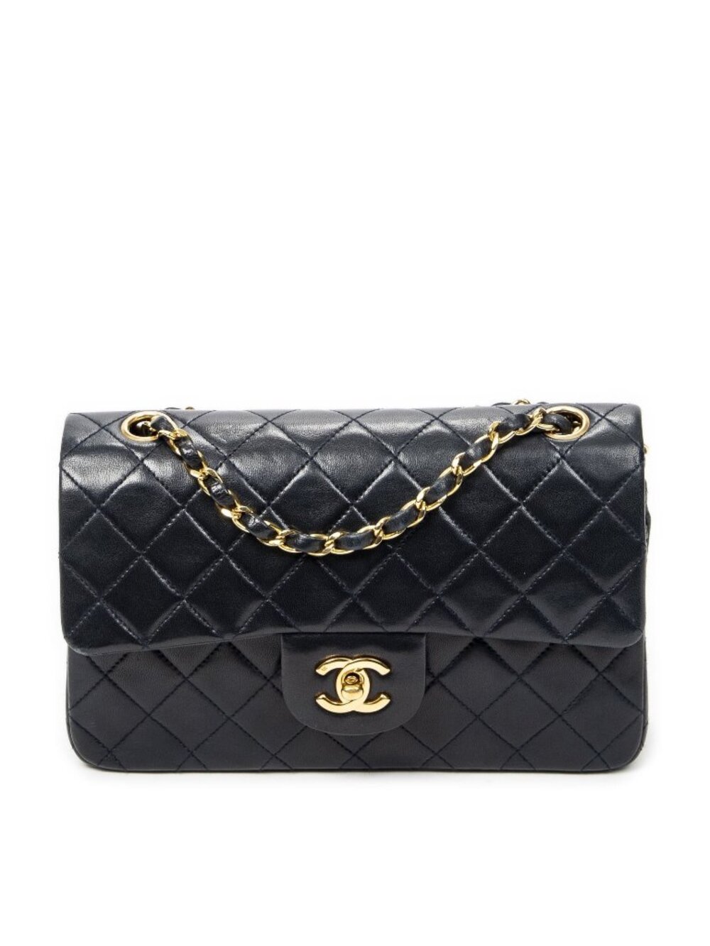 Chanel Quilted Double Flap Bag Navy Lambskin Leather